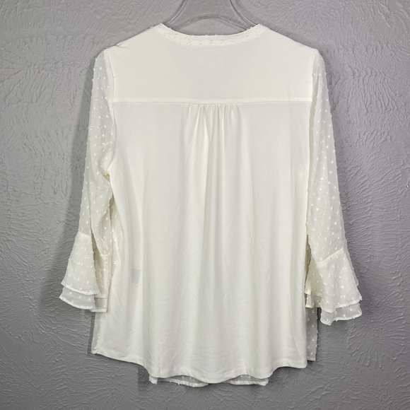 NWT Charter Club Ivory Ruffled Textured Pintucked Bell Sleeve Split Blou… - Picture 9 of 9